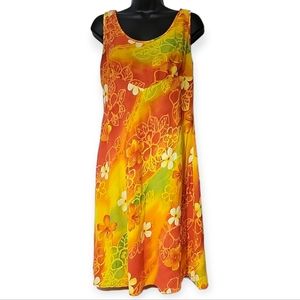 Jams World Hula Moon Fire Flower Hawaiian Dress Size L Rayon Sleeveless Vintage
